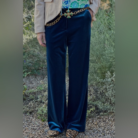 THE PORTER COLLECTIVE Citlali Teal Velvet Pants, size 1X, NWOT - Picture 1 of 9
